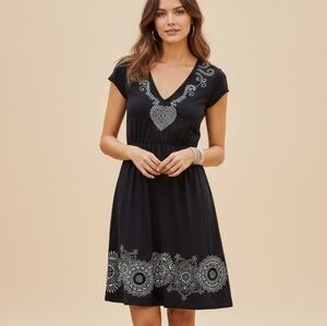 Johnny Was Embroidered  Black Summer Boho dress